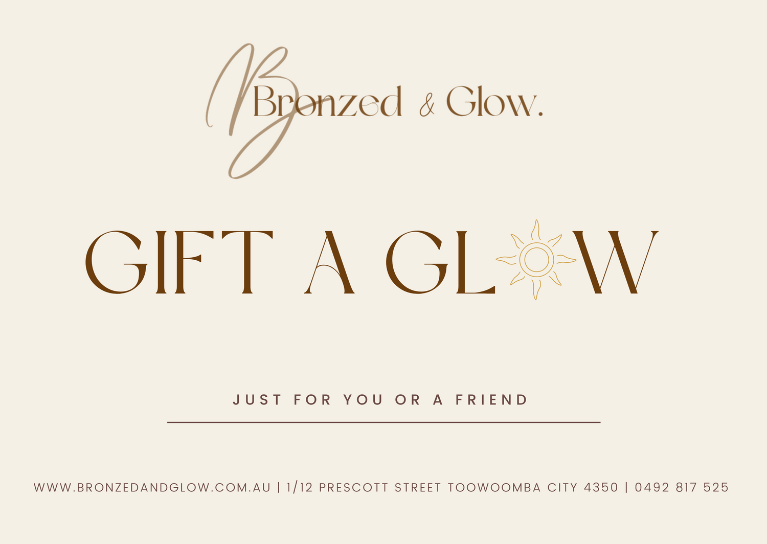 Bronzed and Glow Gift Voucher Tanning Toowoomba